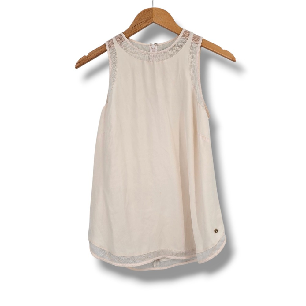 Marie Oliver Womens Blush Pink Mesh Trim Sleeveless Blouse Top Small